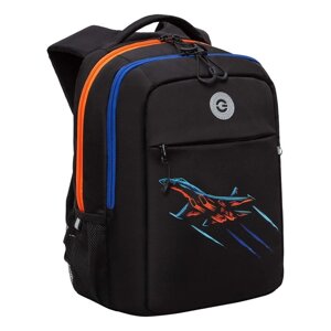 Рюкзак школьный, 39 х 26 х 19 см, Grizzly, эргономичная спинка, отделение для ноутбука, чёрный/оранжевый