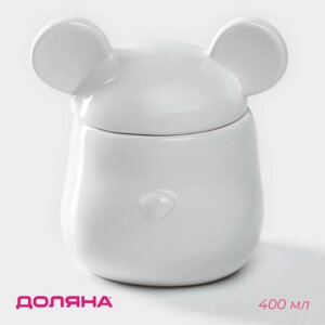 Сахарница керамическая Доляна «Мишка Отто», 400 мл, 111212,5 см, цвет белый