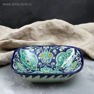 Салатница Риштанская Керамика "Цветы", 19 см, синий