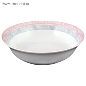 Салатник круглый Jana, декор «Серый мрамор с розовым кантом», 23 см