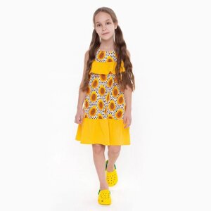 Сарафан для девочки, цвет светло-бежевый/жёлтый, рост 104 см