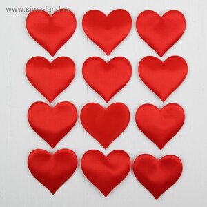 Сердечки декоративные, набор 12 шт., размер 1 шт: 6,55 см, цвет красный