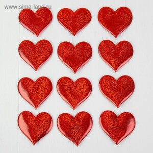 Сердечки декоративные, набор 12 шт., размер 1 шт: 6,56 см, цвет красный