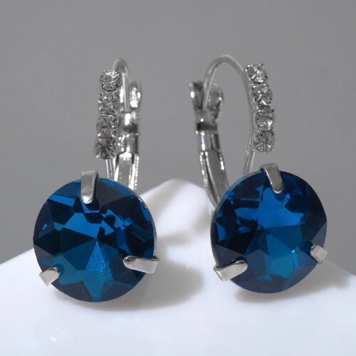 Серьги со стразами «Подари нежность» кристалл, цвет синий в серебре