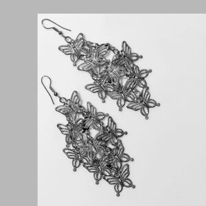 Серьги висячие «Бабочки» рой, цвет серебро,10 см