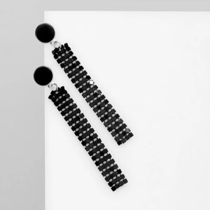 Серьги висячие «Прямоугольник» диско, цвет чёрный в серебре, 8 см