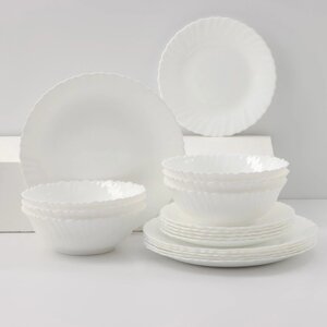Сервиз столовый «Дива», 18 предметов: 6 тарелок d=17,5 см, d=23 см, d=16,5 см, стеклокерамика, цвет белый