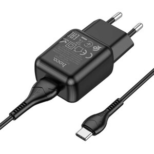 Сетевое зарядное устройство Hoco C96A, 1 USB, 2.1 А, кабель Type-C-USB, 1 м, чёрное