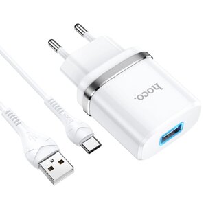 Сетевое зарядное устройство Hoco N1, 1 USB, 2.4 А, кабель Type-C-USB, 1 м, белый