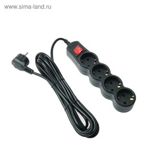 Сетевой фильтр 5bites SP4B-150 4S, 4 розетки, 5 м, 10 А, 3х0.75 мм2, с з/к, с выкл., черный