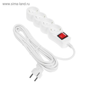 Сетевой фильтр 5bites SP4W-150 4S, 4 розетки, 5 м, 10 А, 3х0.75 мм2, с з/к, с выкл., белый