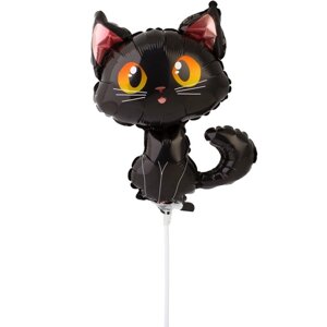Шар фольгированный 14"Кот чёрный», мини-фигура