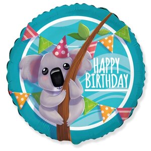 Шар фольгированный 18" круг «С днём рождения! Милая коала»
