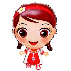 Шар фольгированный 24"Девочка с большими глазами», цвет красный