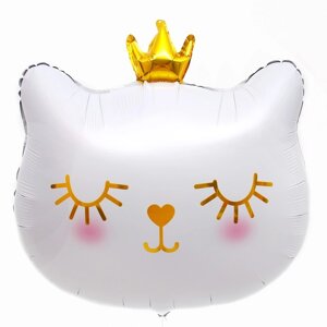 Шар фольгированный 24"Милый котёнок с короной», цвет белый
