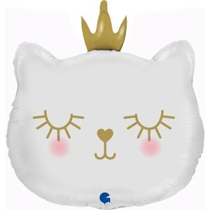 Шар фольгированный 26"Котёнок принцесса», 1 шт., фигура, цвет белый