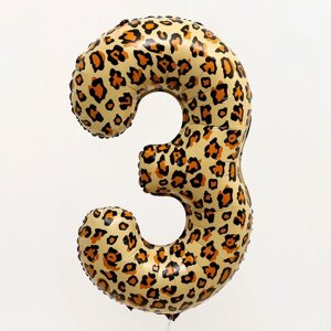 Шар фольгированный 32"Цифра 3», цвет леопард