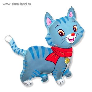 Шар фольгированный 37"Кошечка», с шарфом, цвет голубой
