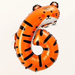 Шар фольгированный 40"Цифра 6», тигр»