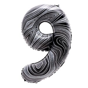 Шар фольгированный 40"Цифра 9», чёрный мрамор