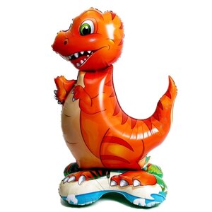 Шар фольгированный 40"Динозавр", оранжевый, на подставке