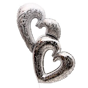 Шар фольгированный 53"Пара сердец», серебро