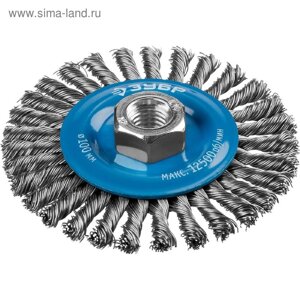 Щетка дисковая "ЗУБР" 35192-100_z02, для УШМ, стальная 0.5 мм, плетеные пучки, М14х100 мм