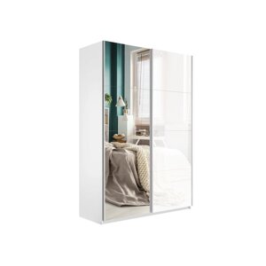 Шкаф-купе «Прайм», 16005702300 мм, 2-х дверный, зеркало / белое стекло, цвет белый снег