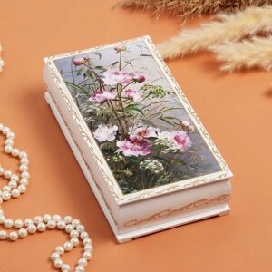 Шкатулка «Цветы», белая, 11 22 см, лаковая миниатюра
