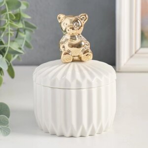 Шкатулка керамика "Золотой медвежонок" белый рельеф 11,5х8,2х8,2 см