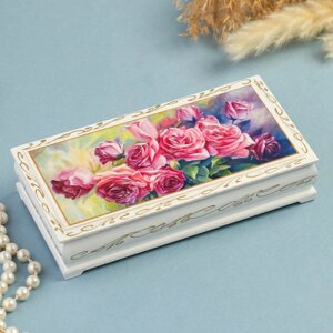 Шкатулка - купюрница «Розы», белая, 8,517 см, лаковая миниатюра