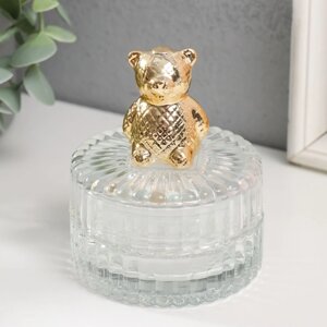 Шкатулка стекло, керамика "Золотой медвежонок" 7,8х7,8х9,5 см