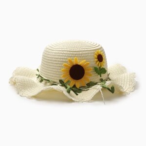 Шляпа для девочки "Подсолнухи" MINAKU, р-р 52, цв. молочный