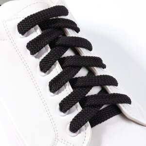 Шнурки для обуви, плоские, 8 мм, 130 см, фасовка 25 шт, цвет чёрный