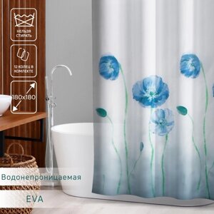 Штора для ванной Доляна «Синие маки», 180180 см, EVA
