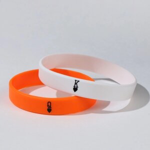 Силиконовые браслеты «Неразлучники» король и королева, цвет бело-оранжевый, 18-20 см