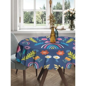 Скатерть на стол «Цветы и радуга», круглая, сатен, d = 150 см