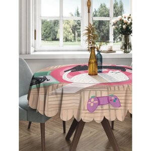 Скатерть на стол «Домашние посиделки и коты», круглая, сатен, d = 150 см