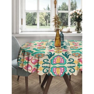 Скатерть на стол «Этнический узор с цветами», круглая, сатен, d = 150 см