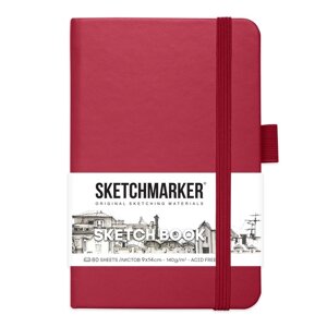 Скетчбук Sketchmarker, 90 х 140 мм, 80 листов, твёрдая обложка из искусственной кожи, бордовый, блок 140 г/м2