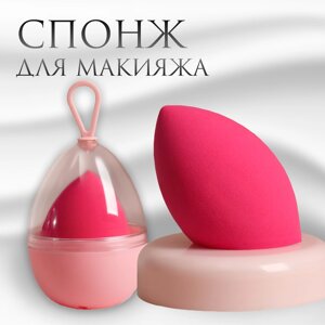 Скошенный спонж для макияжа «Капля», 6 4,5 см, увеличивается при намокании, в футляре, цвет ярко-розовый