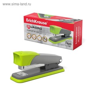 Степлер ErichKrause Quadro Half-strip № 24/6, до 30 листов, антистеплер, серо-зелёный