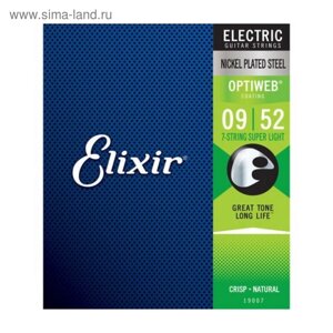 Струны для 7-струнной электрогитары Elixir 19007 Optiweb никел. сталь, Super Light 9-52