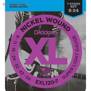 Струны для электрогитары D`Addario EXL120-7 XL NICKEL WOUND Super Light 7-String 9-52