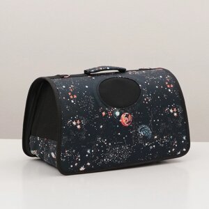 Сумка-переноска каркасная "Звёздное небо", размер M, 40 х 21 х 27 см, чёрная