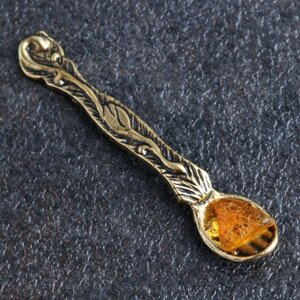 Сувенир кошельковый "Ложка загребушка", с натуральным янтарем