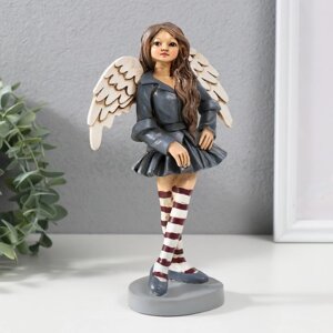 Сувенир полистоун "Девочка-ангел в сером платье и полосатых гетрах" 12х6,5х19,5 см