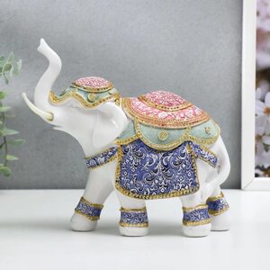 Сувенир полистоун "Индийский слон в цветной попоне с узорами" 19,5х19,5х7,8 см