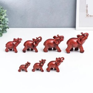 Сувенир полистоун под красное дерево набор 7 шт "Стадо слонов" 9;7,5;7;6,5;5,3, 4,8,4 см