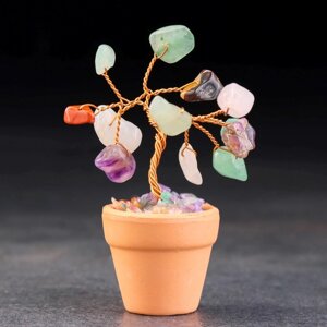 Сувенир в горшочке "Дерево жизни. Самоцветы", натуральный камень, 9 х 3,5 см
